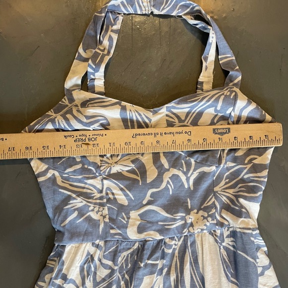 Jessica Simpson Blue White Floral Hawaiian Cami Maxi Dress Linen Sz M Boho Glam - Picture 4 of 8